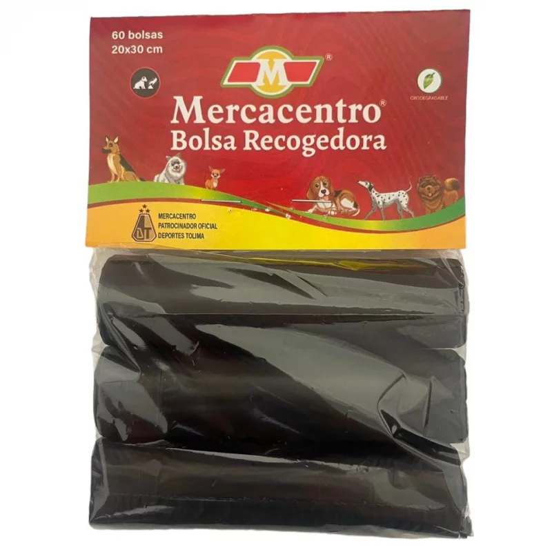 Bolsa Recogedora Mercacentro Negra 3 Rollos 20x30 cm x 20 und c/u