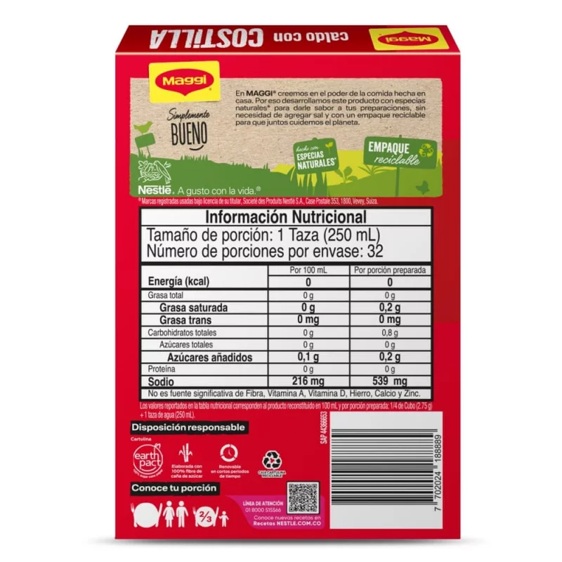 Caldo Maggi Costilla x 11 g 8 Cubos x 88 g