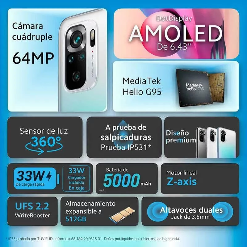 Celular Xiaomi Redmi Note 10S 128G-6G M2101K7BL-OCEAN BLUE