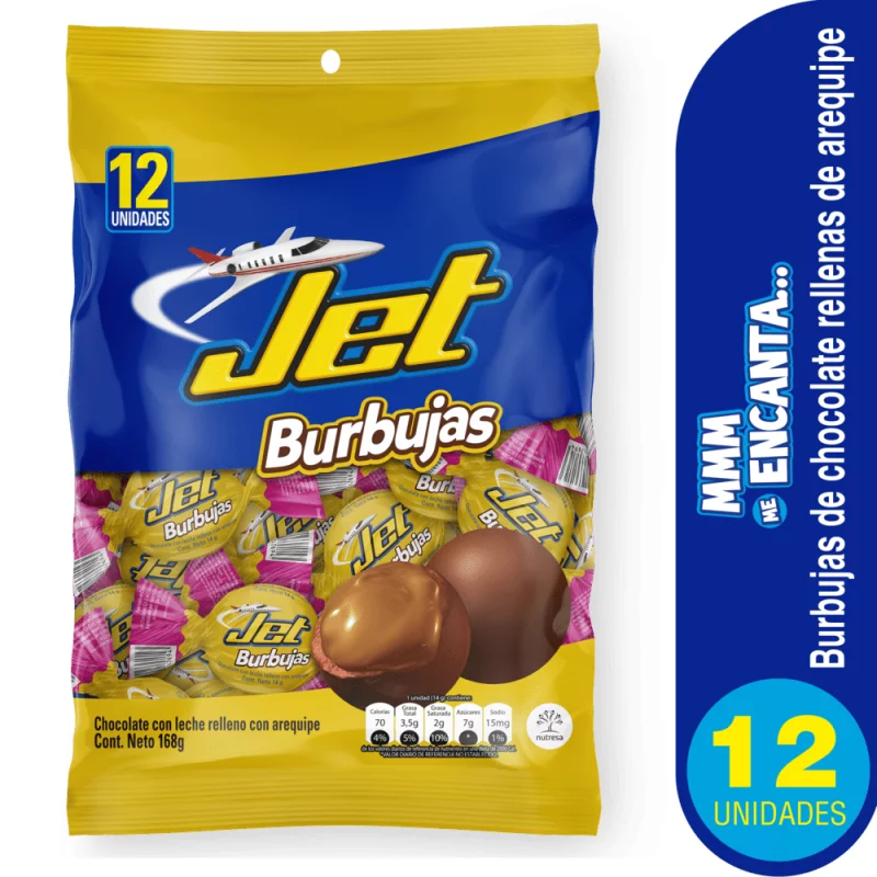 Chocolatina Jet Burbujas X 12 und Arequipe 168 g