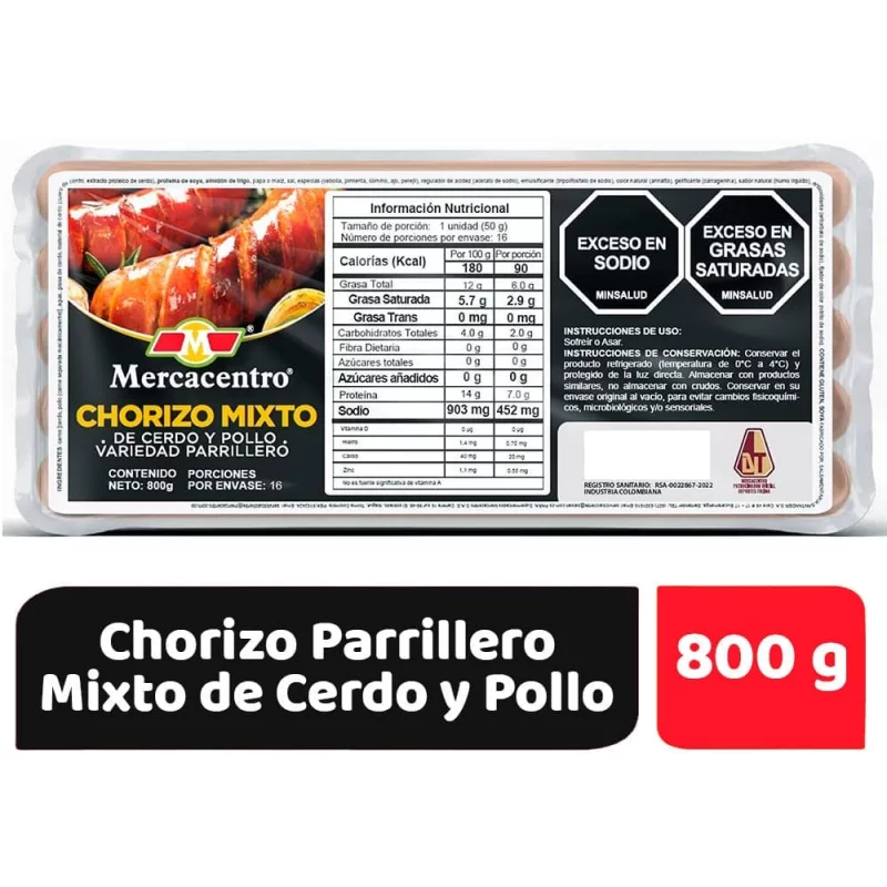 Chorizo  Mercacentro Mixto x 800 g