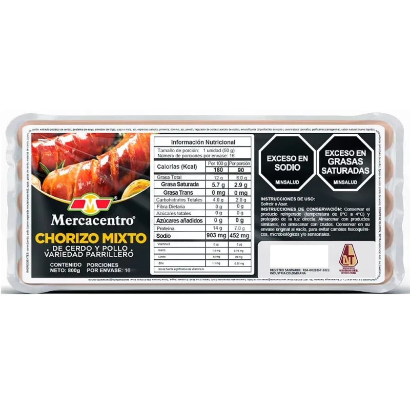 Chorizo  Mercacentro Mixto x 800 g