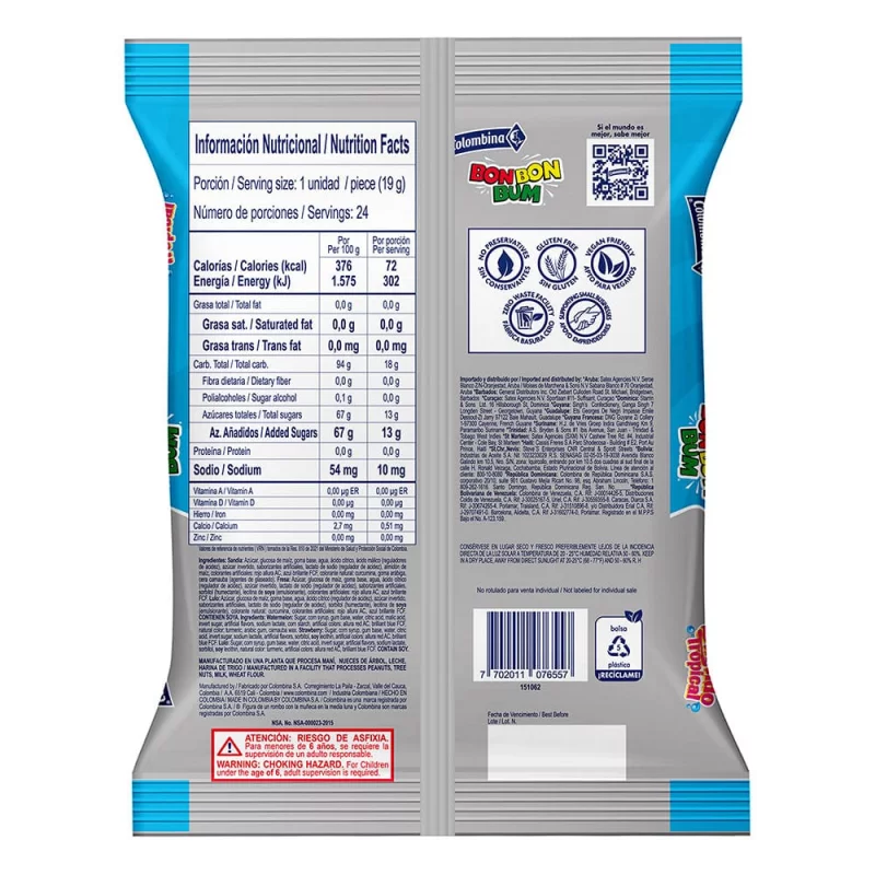 Chupeta Bon Bon Bum Surtido Tropical x 24 und 456 g