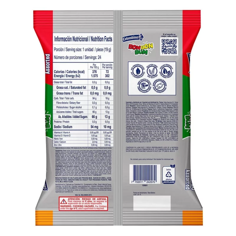 Chupeta Bon Bon Bum Surtido x 24 und 456 g