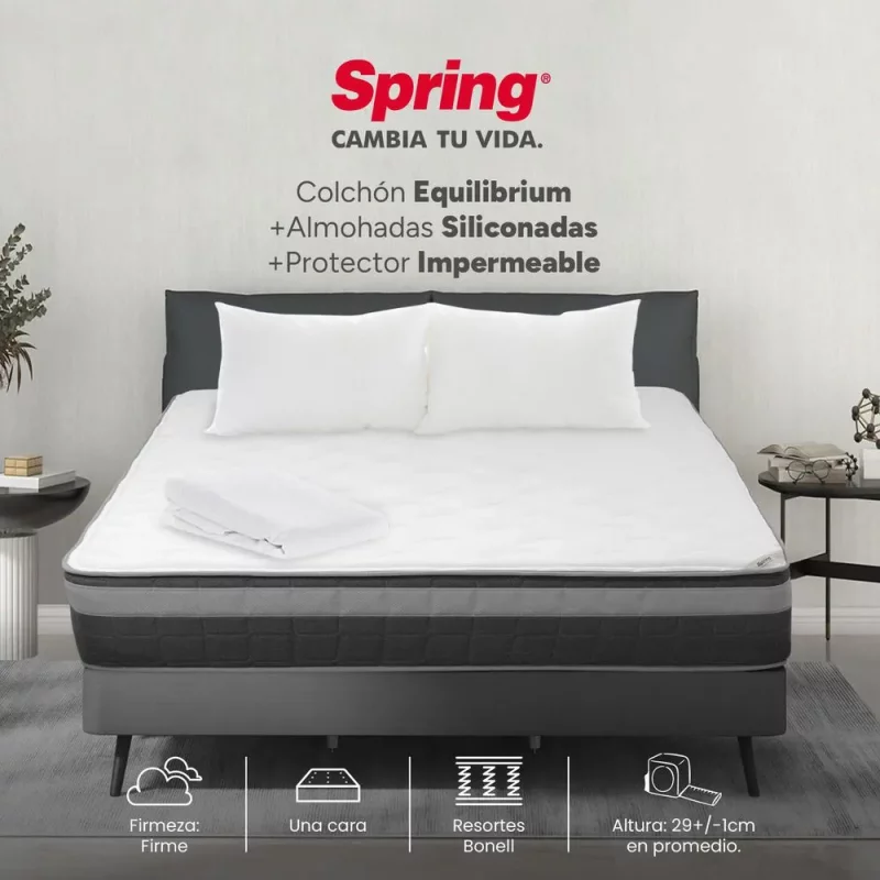 Combo Spring Equilibrium 140 x 190 + 2Almohadas + Protector