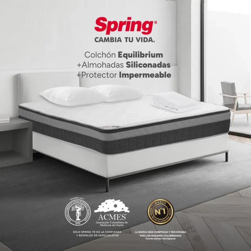 Combo Spring Equilibrium 140 x 190 + 2Almohadas + Protector