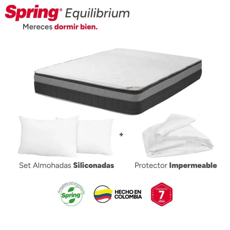 Combo Spring Equilibrium 140 x 190 + 2Almohadas + Protector