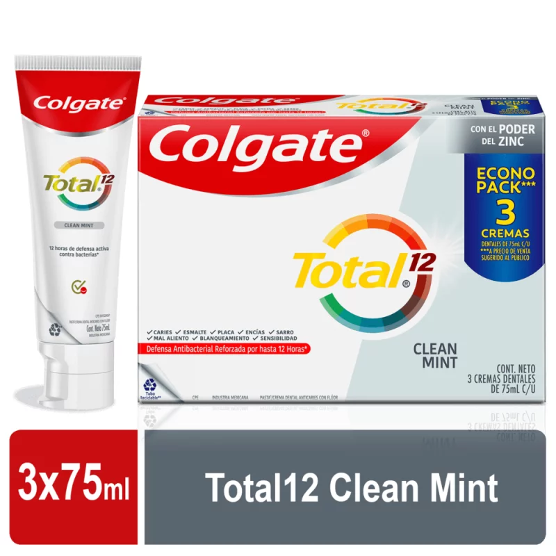 Crema Dental Colgate Total 12 Clean Mint 75ml x 3und