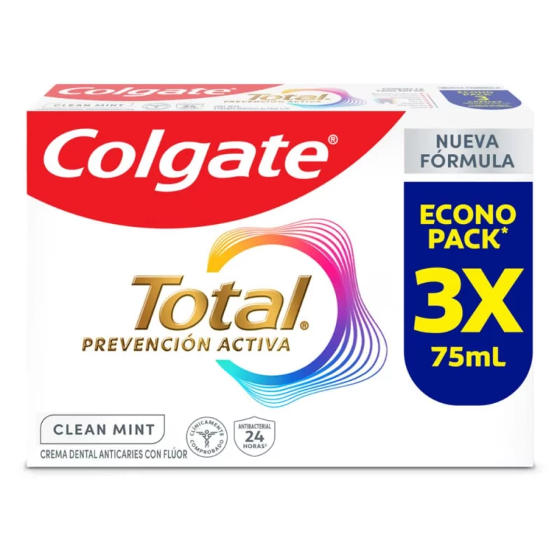 Crema Dental Colgate Total Clean Mint Prevención Activa 3 und x 75 ml