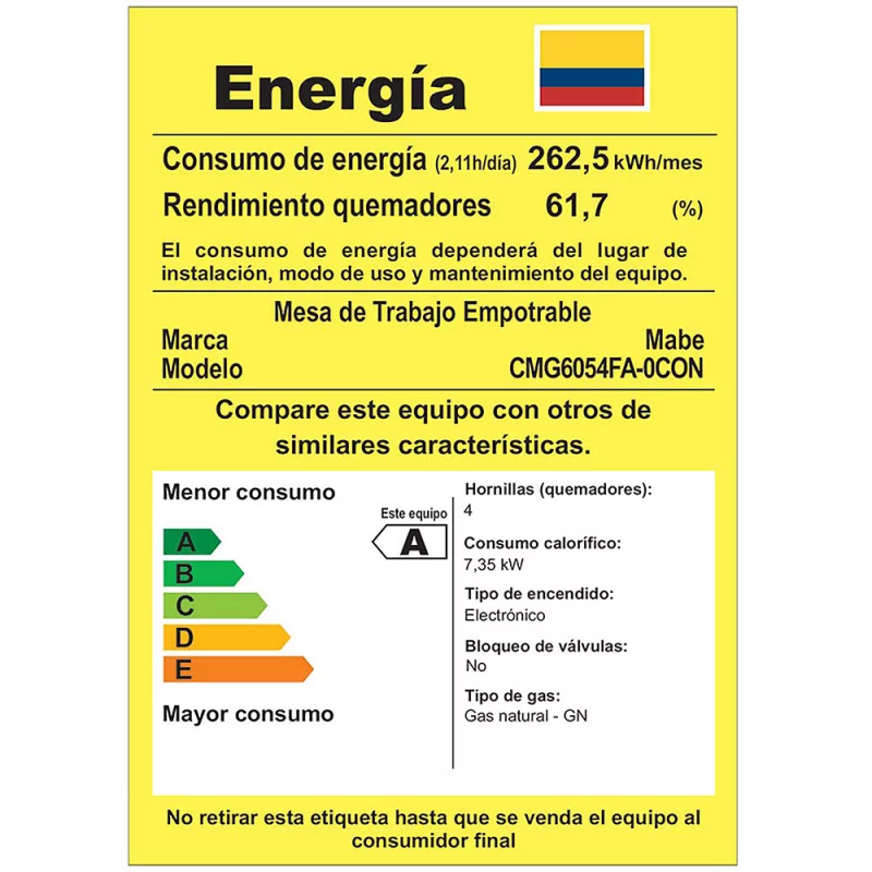 Cubierta Mabe 60 cm 4 Puestos Mixta CMG6054FA-0CON - Plateado