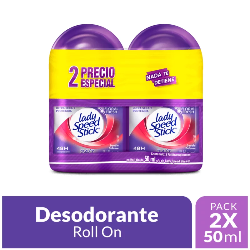 Desodorante Lady Speed Stick Floral Fresh en Roll On 50ml x 2und