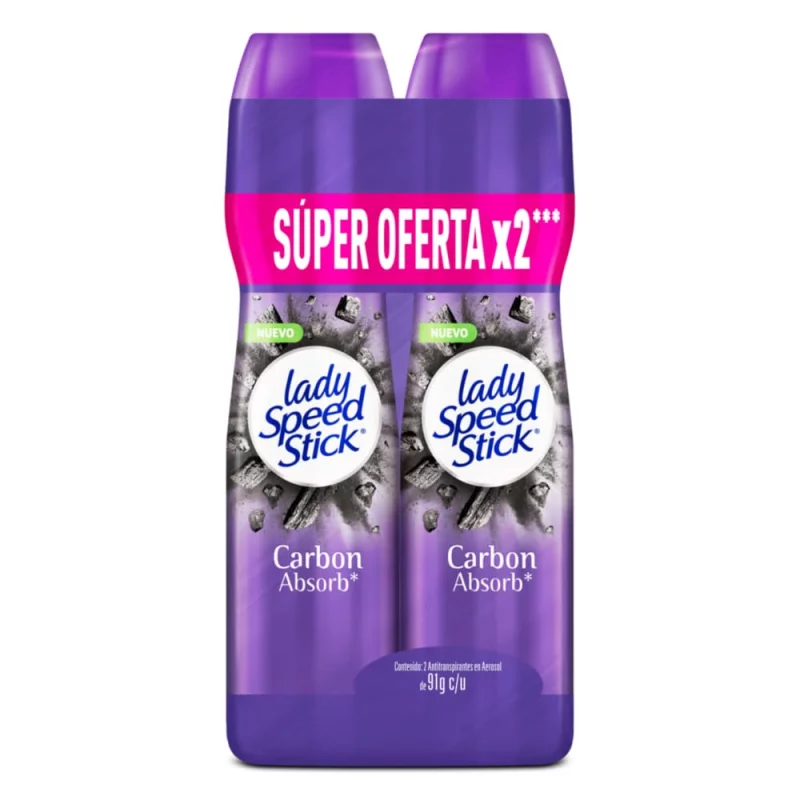 Desodorante Mujer Lady Speed Stick Carbon Absorb Spray 2x91g