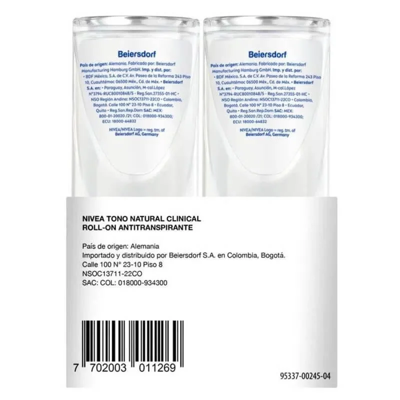 Desodorante Nivea Clinical Roll-On Tono Natural 2 und Por x 50 ml