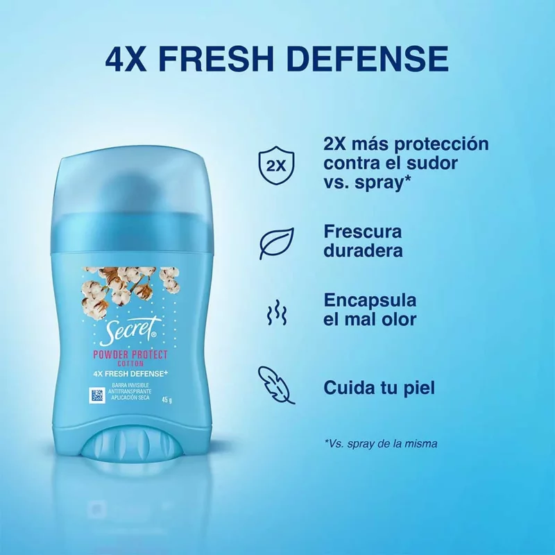 Desodorante Secret Barra Algodon 2 x 45 g Precio Especial x 90 g