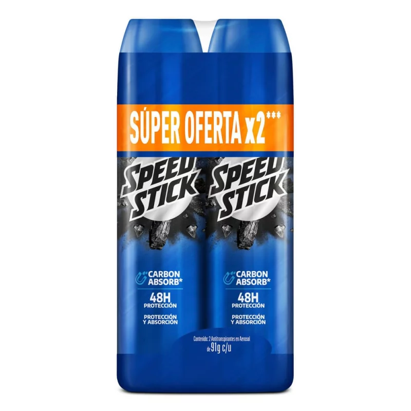 Desodorante Speed Stick Aerosol x 2 und Carbón Absorb x 182 g