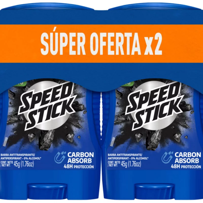 Desodorante Speed Stick Barra x 2 und Carbón Absorb x 100 g
