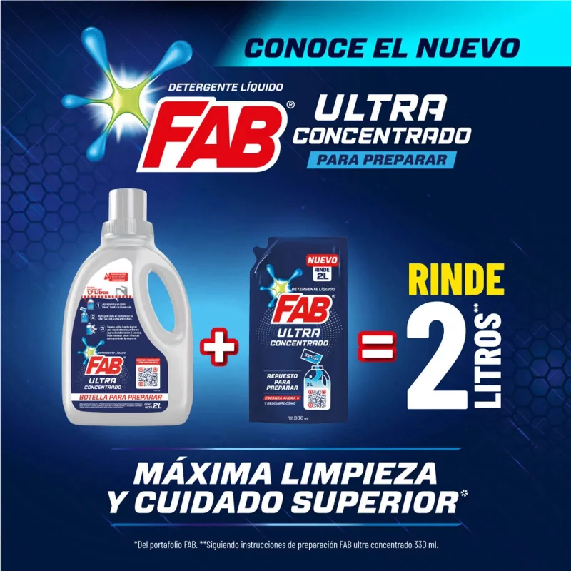 Detergente Fab Liquido Concentrado x 330 ml + Botella