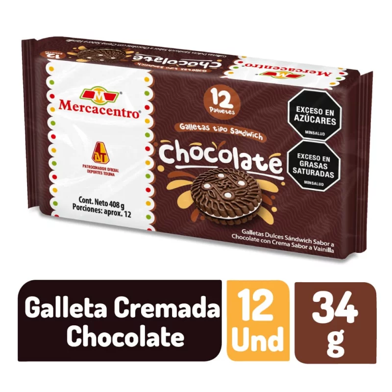 Galleta Mercacentro Cremada Chocolate x12 und 408 g