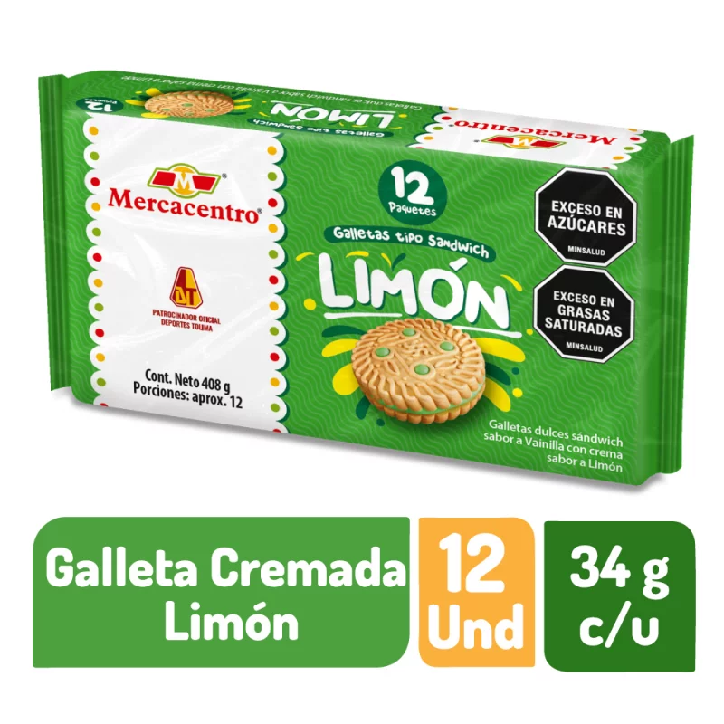 Galleta Mercacentro Cremada Limón x12 und 408 g