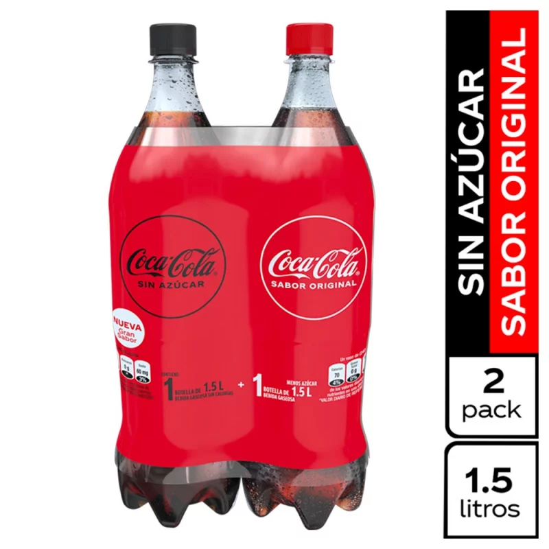 Gaseosa Coca Cola Original 1.5 L + Coca Cola Zero 1.5 L