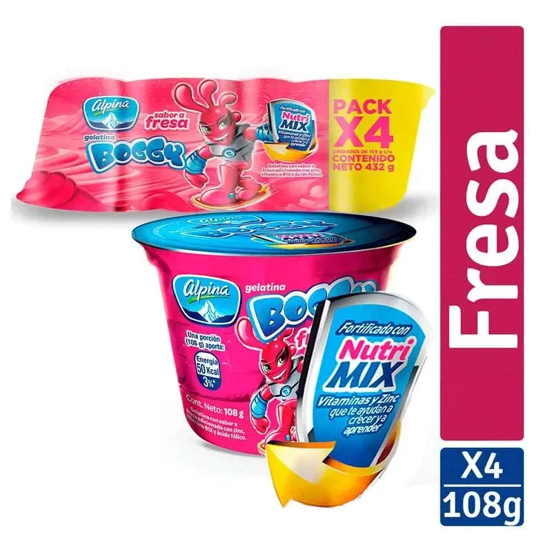 Gelatina Boggy 4 x 108 g Fresa