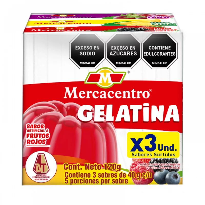 Gelatina Mercacentro x 3 und (Uva, Piña y Frutos Rojos)