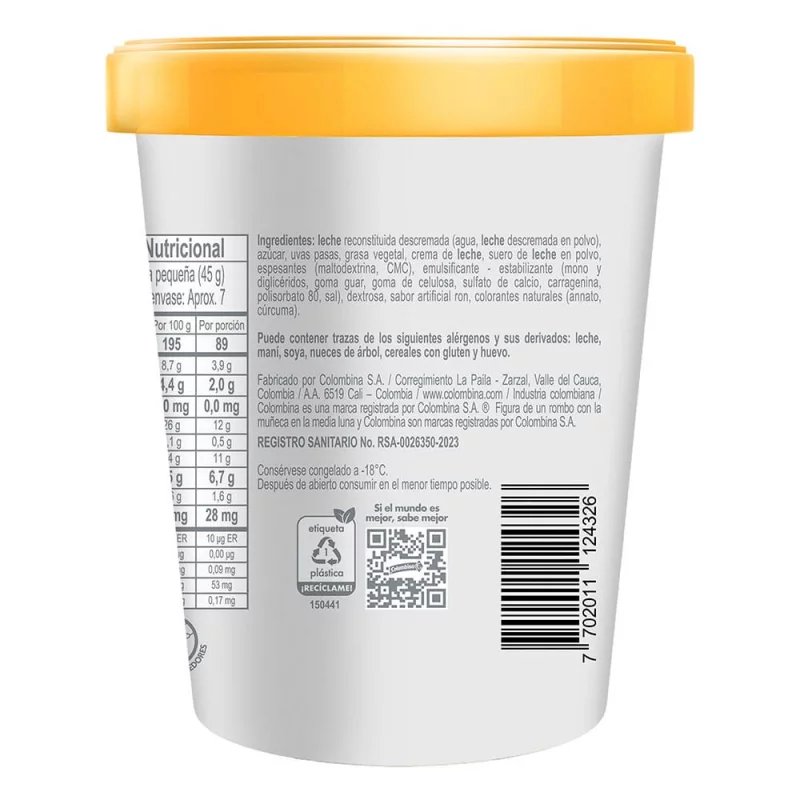 Helado Colombina Ron Con Pasas x 300 g