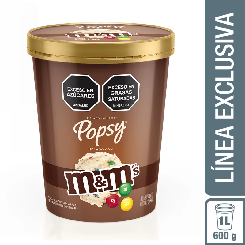 Helado Popsy M&M Vainilla 1 Litro/600 g