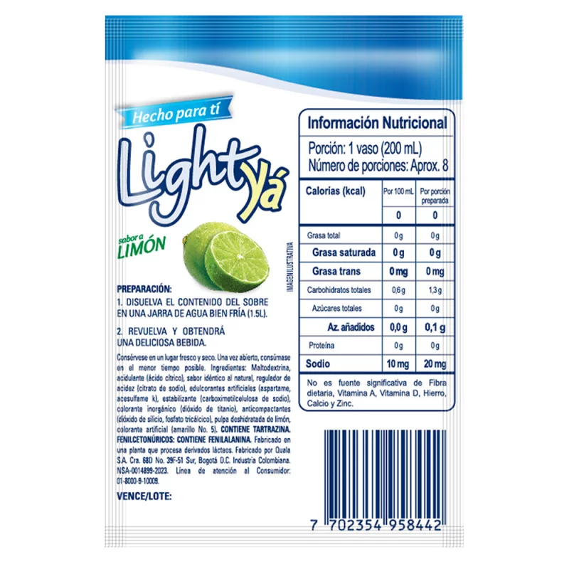 Instantaneo Light Ya Limon 1.5 Litros Sobre 10 g