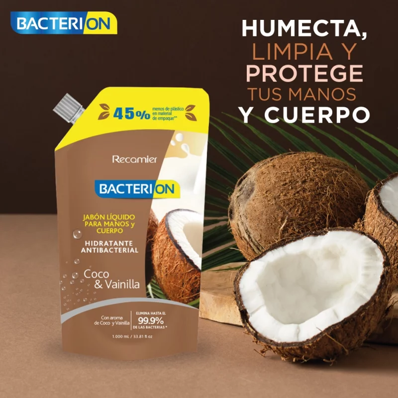 Jabon Líquido Bacterion x 1000 und Doy Pack Vainilla y Coco
