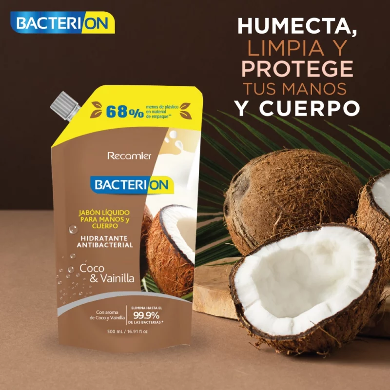Jabon Líquido Bacterion x 500 ml Doy Pack Coco