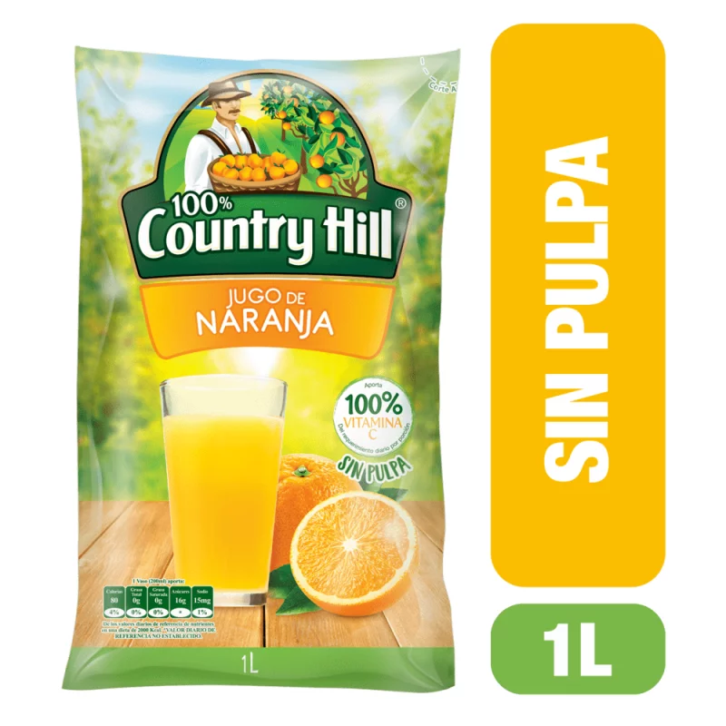 Jugo Country Hill Naranja Bolsa Sin Pulpa 1000 ml