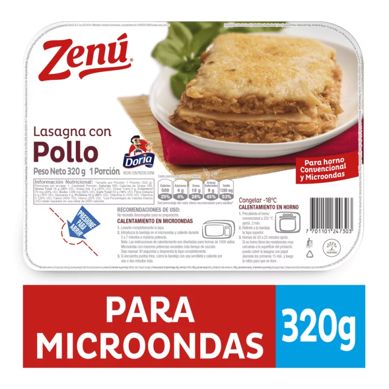 Lasagna Zenú Pollo Bandeja 320 g