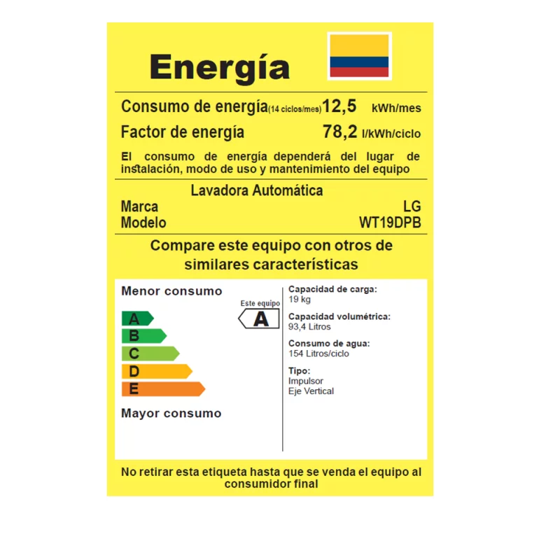 Lavadora LG Carga Superior 42 Libras (19 kg) Inverter Gris WT19DPB