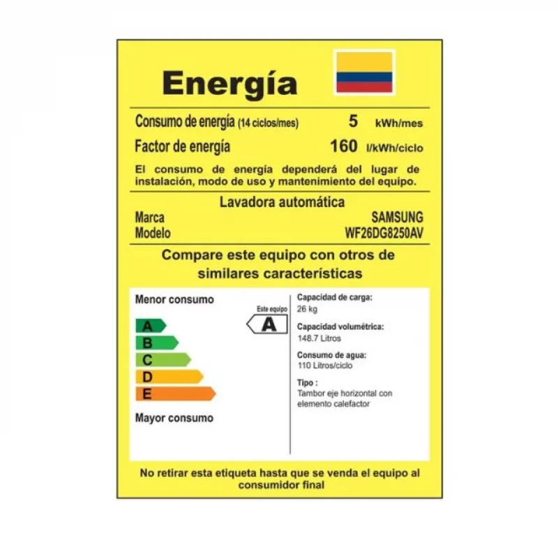 Lavadora Samsung Carga Frontal 26 kg Negra WF26DG8250AVCO