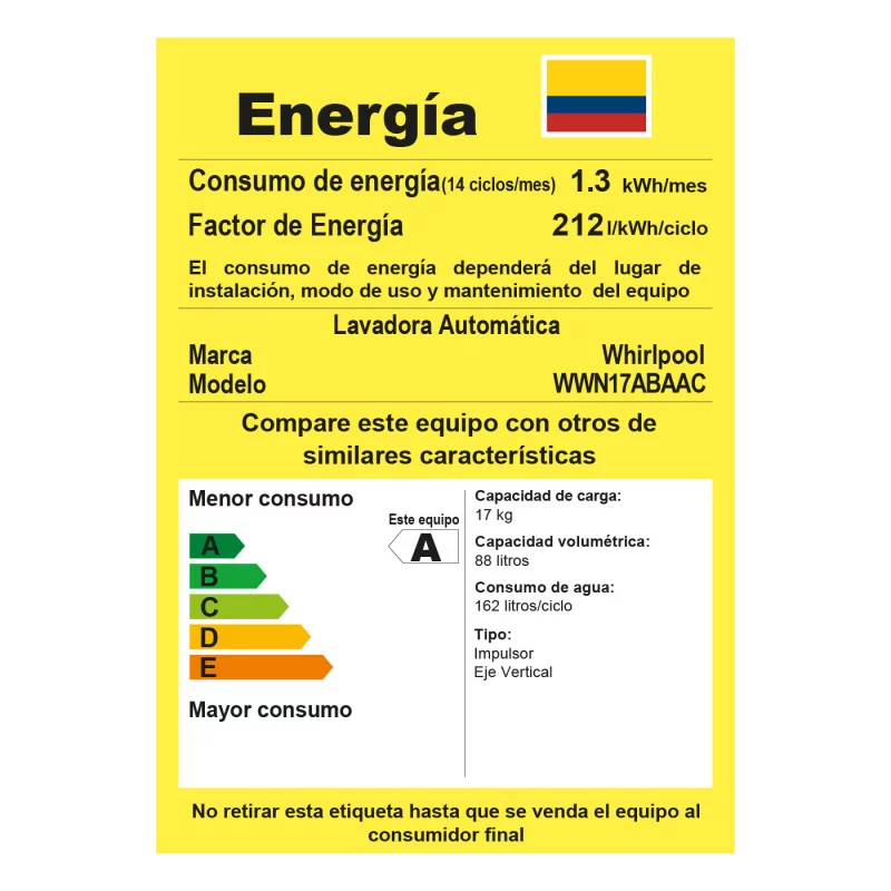 Lavadora Whirlpool 17 kg  Xpert Dual Gris WWN17ABAAC