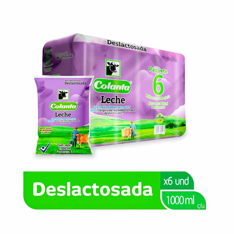 Leche Colanta UHT Deslactosada 6 x 1000 ml
