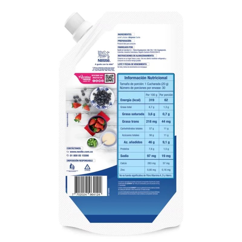 Leche Condensada La Lechera Doy Pack x 600g
