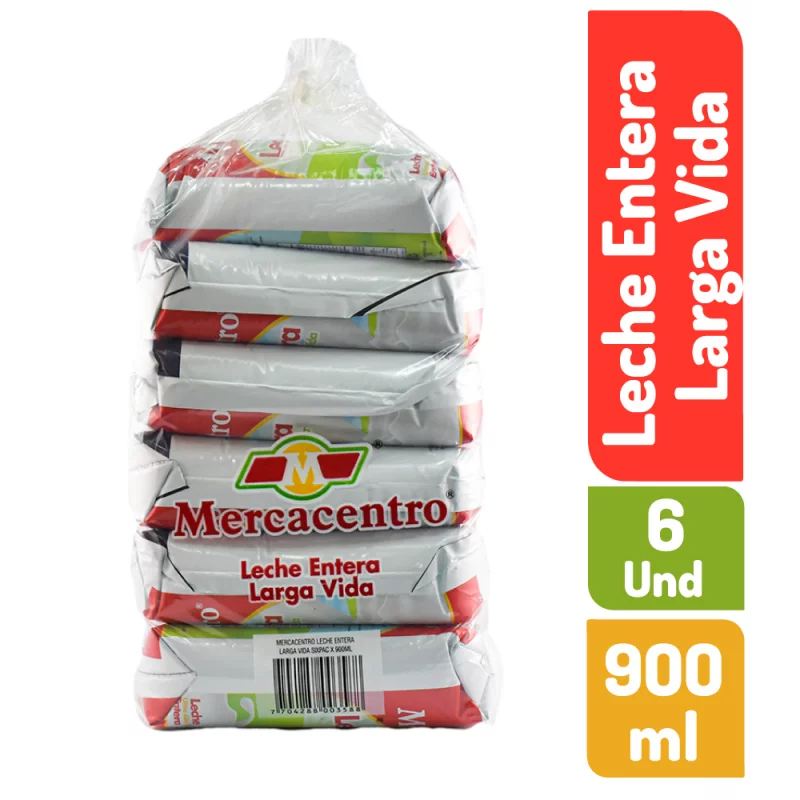 Leche Mercacentro Larga Vida 6 x 900 ml Entera