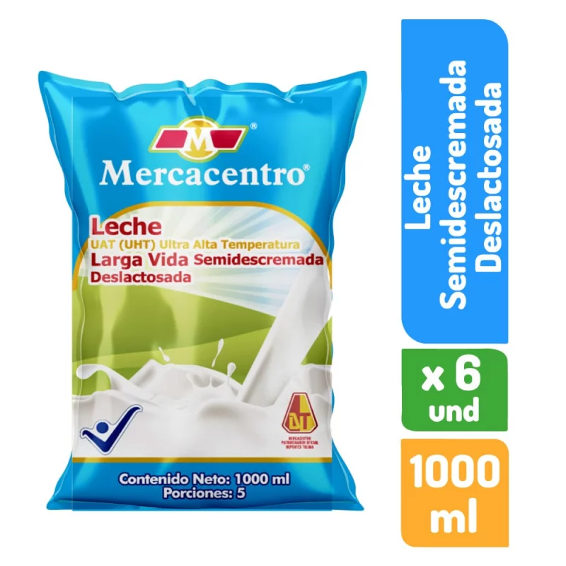Leche Mercacentro Larga Vida Deslactosada 6 und x 1000 ml c/u