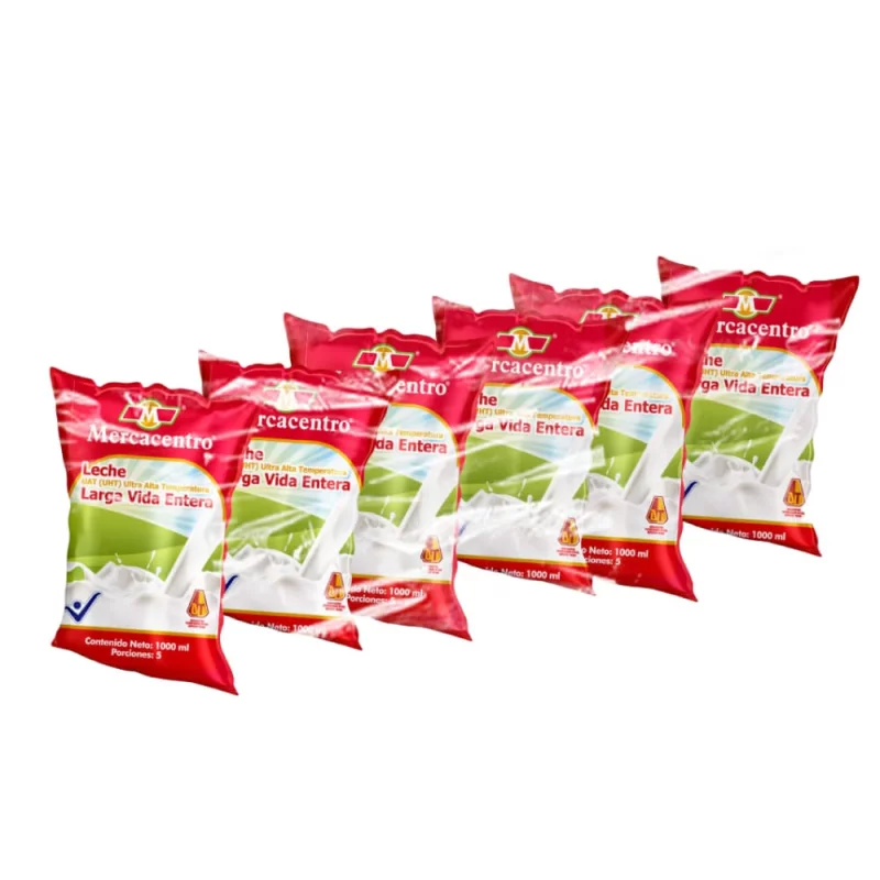 Leche Mercacentro Larga Vida Entera 6 und x 1000 ml c/u