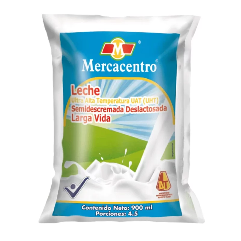 Leche Mercacentro Semidescremada Deslactosada sixpack 900 ml