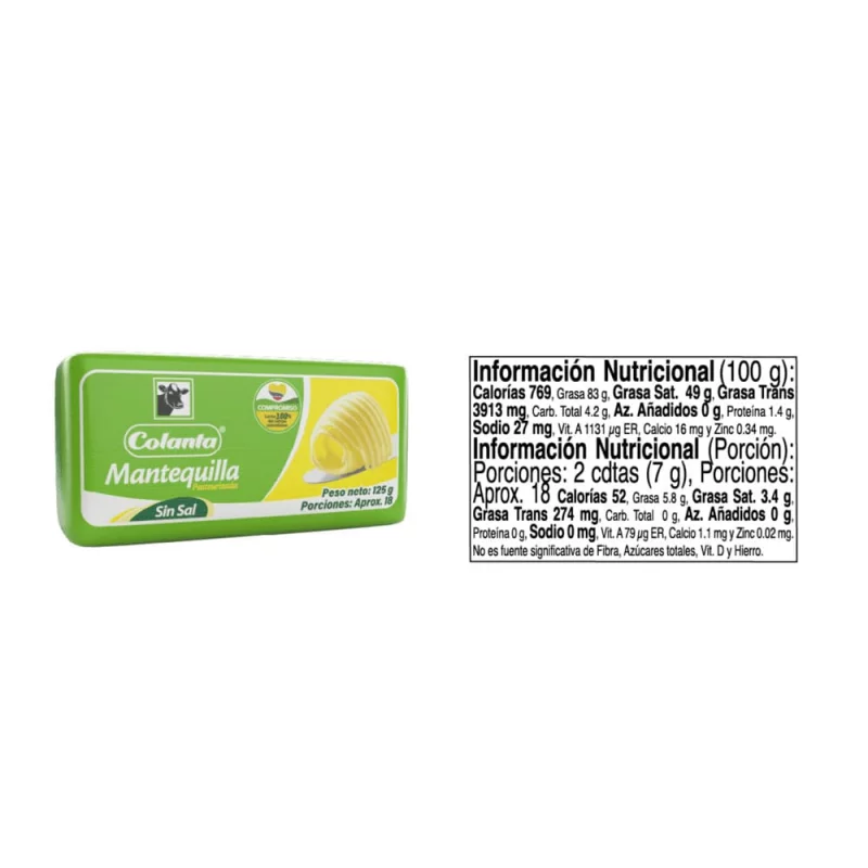 Mantequilla Colanta Sin Sal x 125 g