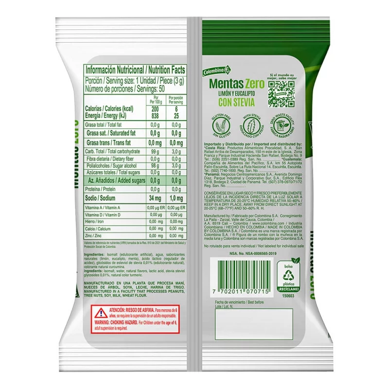 Mentas Colombina 100% Limón Eucalipto 150 g