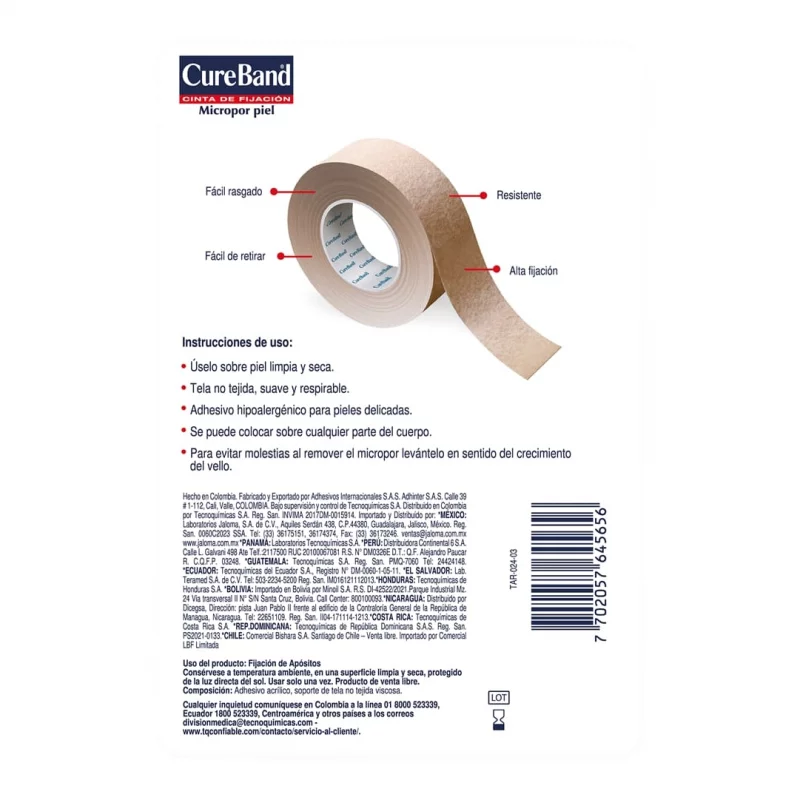 Micropore Cure Band Piel 3/4" x 4.5 m