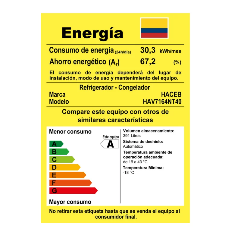 Nevera Haceb 391 Litros No Frost Negro Inverter NEVALC404SEDAMINEINV