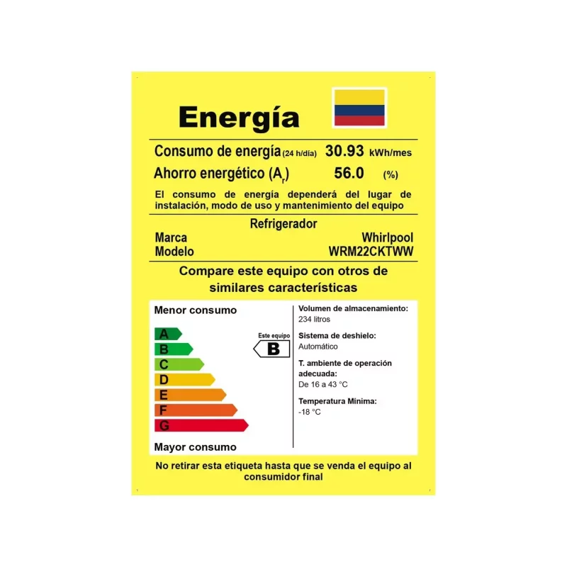 Nevera Whirlpool 234 Litros No Frost Gris WRM22CKTWW