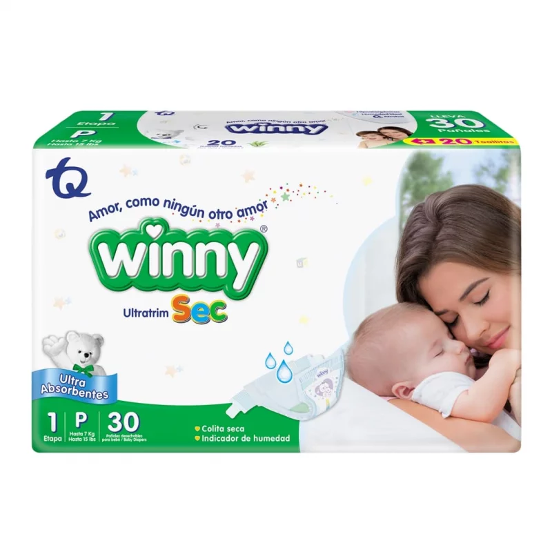 Pañal Winny Sec Etapa 1 x 30 und + Toalla Aloe x 20 und