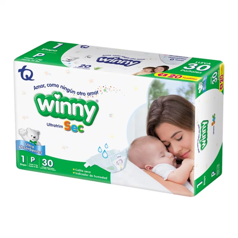 Pañal Winny Sec Etapa 1 x 30 und + Toalla Aloe x 20 und