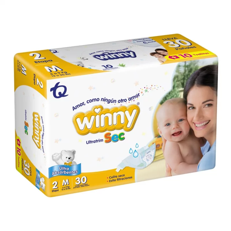Pañal Winny Sec Etapa 2 x 30 und + Toalla Aloe x 10 und